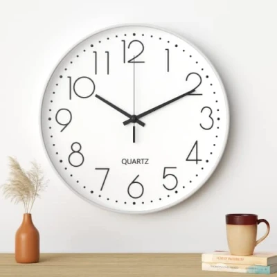 Imagen de Uootach Reloj de Pared, 30CM Movimiento Cuarzo silencioso, diseño Minimalista Moderno (Blancos Caracteres Negro)