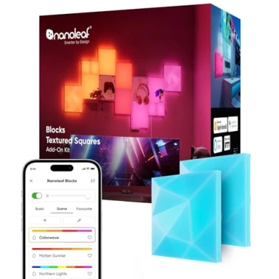 Imagen de Nanoleaf Kit de Expansión Blocks 2 Cuadrados pequeños (Requiere Incicio), Paneles Decorativos para Pared RGBW, Luz Difusa, Temperatura Color Ajustable 2700K a 6500K (23,1 x 23,1 cm cada uno)