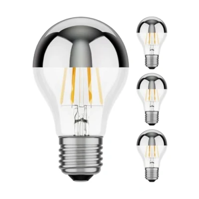 Imagen de ledscom.de 4 piezas bombilla LED E27, A60, blanco cálido (2700 K), 6 W, 667lm, espejo de cabeza (plateado)