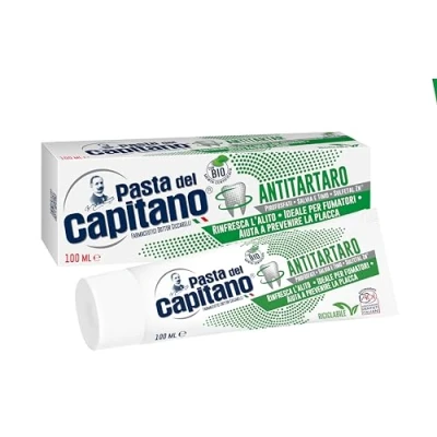 Imagen de Pasta del Capitano, Dentífrico Antitártaro Bio, Brinda Frescura y Refresca el Aliento, Ideal para Fumadores, Ayuda a Prevenir la Placa, 100% Made in Italy, Tubo de 100 ml
