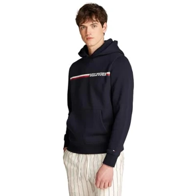 Imagen de Tommy Hilfiger Chest Stripe Hoody Jersey con capucha, Hombre, Talla: XS, Desert sky