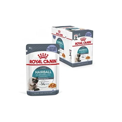 Imagen de ROYAL CANIN Jalea para el Cuidado de Bolas Pelo FCN Paquete 4 x 12 85 g Alimento Completo Gatos (trozos Finos en gelatina) Puede Ayudar a Reducir la formación bo