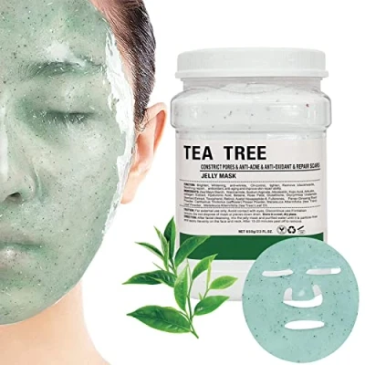 Imagen de POZTL máscara de gelatina en polvo para tratamientos faciales,máscara facial con control aceite árbol té, despegable opacidad y tono piel desigual,23onzas