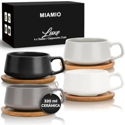 Imagen de MIAMIO 4 x 320 ml tazas de café/juego taza y platillo/elegantes modernas café en cerámica gres Juego pzas colección lujo Luxe Collection (Pastel Classique)