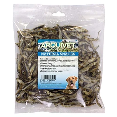 Imagen de ARQUIVET Pescado capelín 150 gr Snacks 100% Naturales para Perros Chuches, golosinas, premios, recompensas, chucherías caninas Alimento complementario