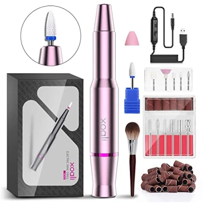 Imagen de Xoali Torno para uñas 25000RPM, 12 en 1 Lima Eléctricas USB con Brocas de Cerámica, Pulidoras Portatil Velocidad Ajustable, Manicura y Pedicura Eléctrico Profesional Salón DIY (Rosa)