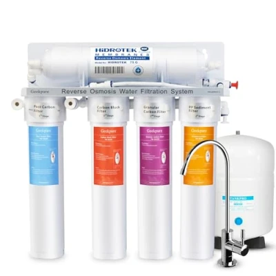 Imagen de Geekpure Sistema de Filtración Agua Potable por Osmosis Inversa 5 Etapas con Filtros Twist Cambio Rápido 75GPD