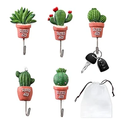 Imagen de 5 ganchos para macetas, de acero inoxidable, con 1 bolsa almacenamiento; cocina, baño, dormitorio, perchero, gancho autoadhesivo se puede reutilizar