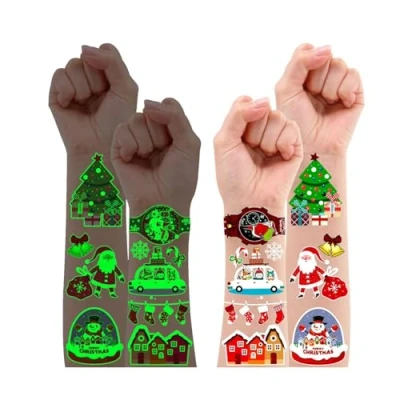 Imagen de Leesgel Relleno del Calendario Adviento, 12 Hojas Luminosos Tatuajes Temporales Niños para Decoracion Navidad, Piñata Regalos Cumpleaños Juguete Calcetines Navidad