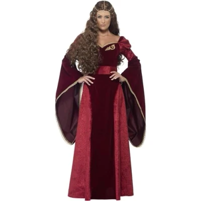 Imagen de Smiffys Disfraz de reina medieval lujo, Rojo, con vestido, cinturón y adorno para la cabeza