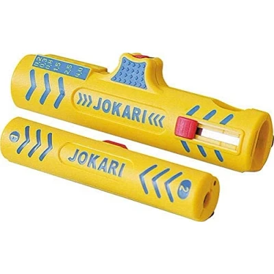 Imagen de Jokari Secura II Juego de tratamiento cables (para coaxiales Ø 4,8 a 7,5 mm y redondos 8 13 mm, herramienta pelacables) 490119