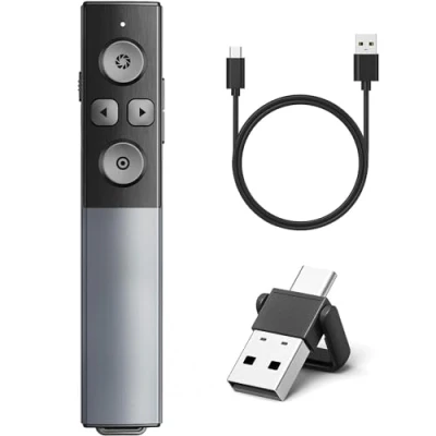 Imagen de Carcasa Metálica Pasador Diapositivas Mando Ordenador Powerpoint Recargable, USB/Tipo C 2 en 1 Presentador Inalambrico Puntero para Mac iPad Computadora Portátil