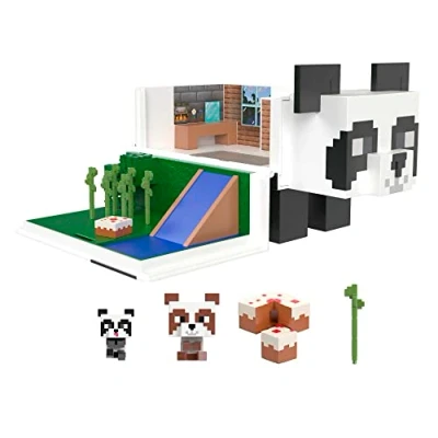 Imagen de Mattel Minecraft Mob Head Minis Casa de juegos panda Set juego para figuras acción pequeñas, juguete +6 años (HLL25)