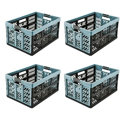 Imagen de keeeper 4x Cajas plegables resistentes con asas suaves al tacto, 45 l, Ben, Azul nórdico