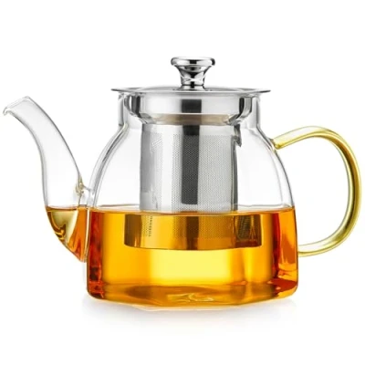 Imagen de MESNEY tetera de vidrio 790 ml con infusor acero inoxidable, borosilicato para té hojas sueltas, hierbas y floreciente, elegante duradera tapa