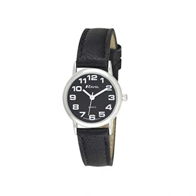 Imagen de Ravel Reloj Unisex de Correa fácil Lectura con números Grandes Negro/Tono Plateado/Esfera Negra