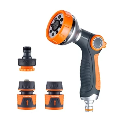 Imagen de GRIFEMA, GE1303 1 Pistola de riego, Agua Jardin manguera, 8 Patrones Ajustables, manguera con Interruptor pulgar para riego Césped, Negro