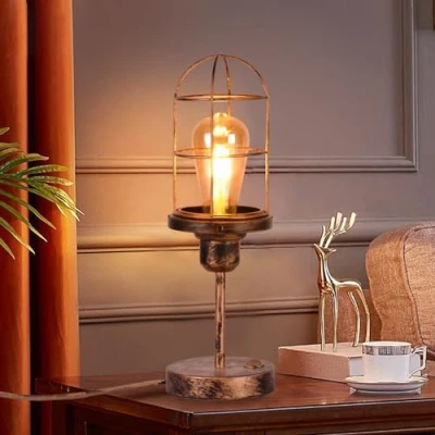 Imagen de TWSXTE E27 Lámpara de mesa Retro Iluminación industrial vintage mesita noche, Pantalla metal led con Interruptor Lectura (sin bombilla)