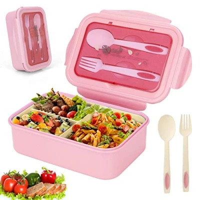 Imagen de Sinwind Lunch Box, Loncheras para Niños, Bento Box Fiambrera Infantil y Adultos con 3 Compartimentos Cubiertos 1400Ml, Sin BPA, Se Puede Usar en Microondas Lavavajillas