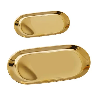 Imagen de Bandeja de Almacenamiento Ovalada Acero Inoxidable para Guardar Toallas, Cosméticos, Joyas, Organizador Mantequilla, Platos, Aperitivos, té, Llaves, Platos Vela (2 Piezas)