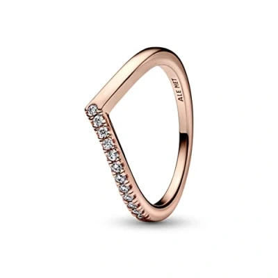 Imagen de Pandora Timeless Anillo con diseño de hueso la suerte una mitad centelleante chapado en oro rosa 14 quilates circonitas cúbicas transparentes, talla 58