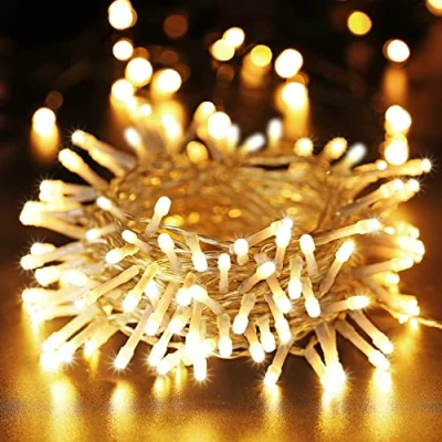Imagen de BrizLabs 100 LED Cadena de Luces 10m Navidad Batería Exterior IP44 Impermeable Guirnaldas Luminosa con 8 Modos Decoración Interior para Jardín Balcón Bodas Fiestas Terraza (Blanco Cálido)