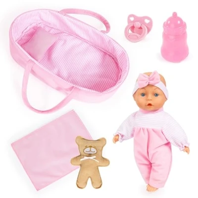 Imagen de Bayer Design 92866AR muñeca 28 cm, blandita, capazo, Accesorio, Almohada, Manta, Chupete, biberón, Peluche