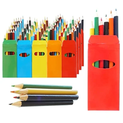 Imagen de Partituki 25 Sets de Lápices Colores Infantiles 6 Mini por Caja. 150 en Total. Para Fiestas Cumpleaños Infantiles, Recuerdos Bodas y Colegios