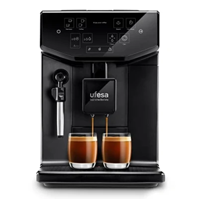 Imagen de Ufesa Supreme Barista Cafetera Superautomática con 20 Bares, Panel Táctil, Molinillo Incorporado, Tecnología Patentada, Grosor del Café Ajustable, 1550W, Fabricada en España