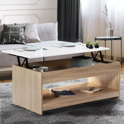 Imagen de IDMarket Mesa baja rectangular SOA madera imitación haya bandeja blanca