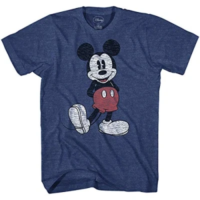 Imagen de Disney Full Size Mickey Mouse Distressed Look T Shirt Camiseta, Color Azul Marino Jaspeado, L para Hombre