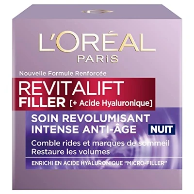 Imagen de L&#039;Oréal Paris Revitalift Filler Soin Nuit Revolumisant Anti rides &amp; Volume âge Concentré en Acide Hyaluronique 50 mL