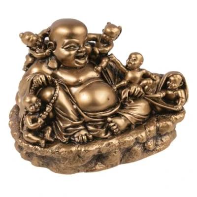 Imagen de lachineuse Estatuilla de Buda Rieur con niños Estatua 15 cm Color Dorado Decoración Feng Shui Objeto Deco Zen Chino para Interior, salón Idea Regalo China Asia