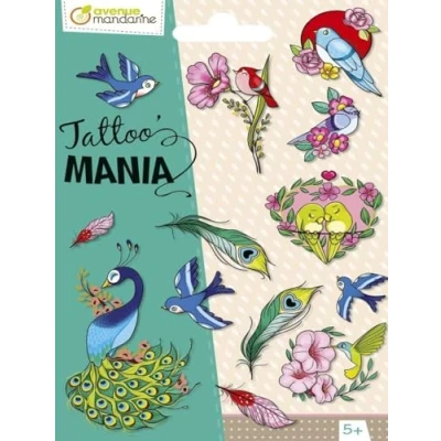 Imagen de Clairefontaine ES Avenue Mandarine CC055C Bolsa de tátoo Mania con 1 hoja tatoos 12,8 x 9 cm, pájaros