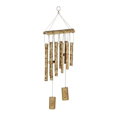 Imagen de Relaxdays Carillón Viento Bambú, Juego Campanas, Decoración Colgante Exterior/Interior, Sonido Cálido, 60x18 cm, Natural