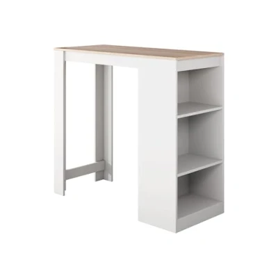 Imagen de MB Muebles Bonitos Mesa Alta Bar Barra Cocina con 3 estantes de Estilo Moderno Color Blanco y Sonoma Mate Ancho 110 x Alto 103 Profundo 50 cm Modelo Kyra