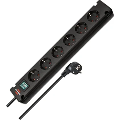 Imagen de Brennenstuhl Bremounta regleta de enchufes 6 Tomas con Interruptor (regleta eléctrica 90 Grados, opción Montaje y Cable 3m) Negro
