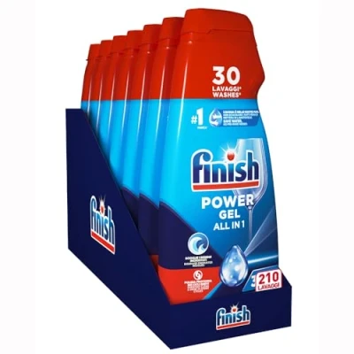Imagen de Finish Powergel Gel detergente para lavavajillas líquido, multiacción, potencia desengrasante, fresh, 210 lavados, 7 paquetes de 30 lavados
