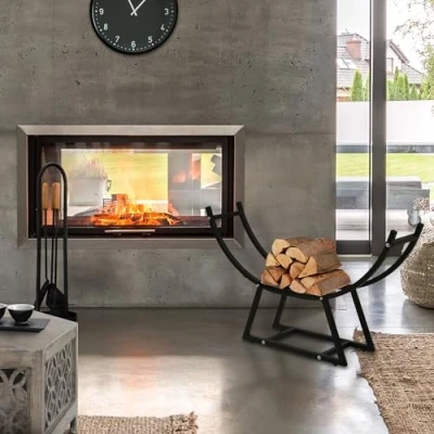 Imagen de ML Design Estanteria Metálica para Leña 55 x 94 21 cm Soporte Organizador de Madera Interior o Exterior, Leñero Negro Moderno Junto a Chimenea/Fogata Estructura Acero Semicircular Apilar