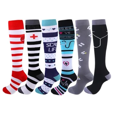 Imagen de Cheeroyal 6 pares de calcetines compresión 20 a 30 mmHg para hombres/mujeres recuperación enfermeras correr maternidad embarazo vuelo viaje médico salud deporte