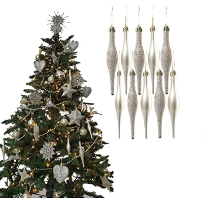 Imagen de Simply Products 10 bolas de bolas, gran decoración para árbol Navidad, carámbano mate y purpurina (champán (dorado) con mate)