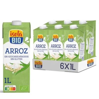 Imagen de ISOLA BIO Pack de 6 Unidades 1 L Bebida Ecológica Vegetal Arroz Sin Azúcar Añadido y Gluten Apto para Veganos Ideal Tomar Sola, con Café o en Batidos