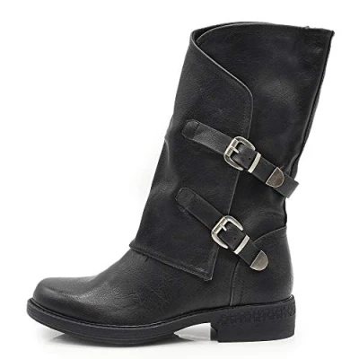 Imagen de IF Fashion Zapatos de mujer Botas Botines Biker Hebillas Anfibias 337, G620 Black, 39 EU