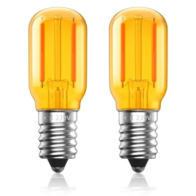 Imagen de Luxvista Bombilla LED E14 T22 1W Vintage Luz Calida 2000K,Bombilla Tubular Lampara de Sal,Mini SES Nevera Ámbar Decorativa,10W Equivalente,No Regulable,Paquete 2