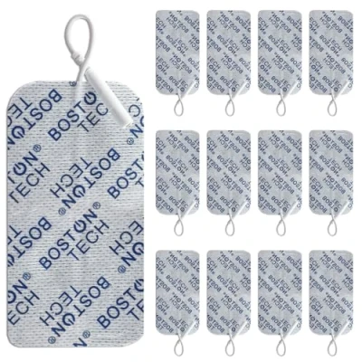 Imagen de Boston Tech Set de Electrodos Compatibles con TENS EMS Conector 2 mm Tipo Pigtail (Clavija) Reutilizables, Adheremcia Optima, Sin Uso Gel (12(5x10cm))