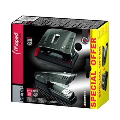Imagen de Maped Grapadora de Oficina Advanced Metal Kit Grapado Acabado Metálico Oscuro Incluye 1 Manual Half Strip y Perforadora 20/25 Hojas