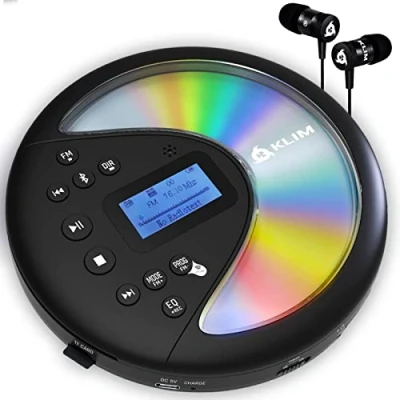 Imagen de KLIM Discover Wood + Reproductor de CD Portátil Nuevo 2024 Discman con batería Larga duración y Auriculares Radio FM Compatible MP3, SD Card, Bluetooth Ideal para Coches