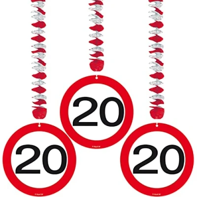 Imagen de Folat B.V. 3er Set Motiv Schild Rotorspiralen 20. Geburtstag Girlanden