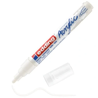 Imagen de edding 5100 marcador acrílico de trazo medio blanco 1 rotulador resistente al agua punta redonda 2 3 mm pintura acrílica para lienzo, papel kraft, madera y piedra
