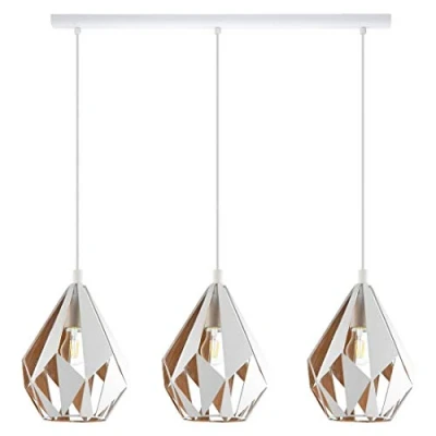 Imagen de Eglo Carlton 1 lámpara colgante vintage de 3 focos, retro metal en blanco y dorado, casquillo E27
